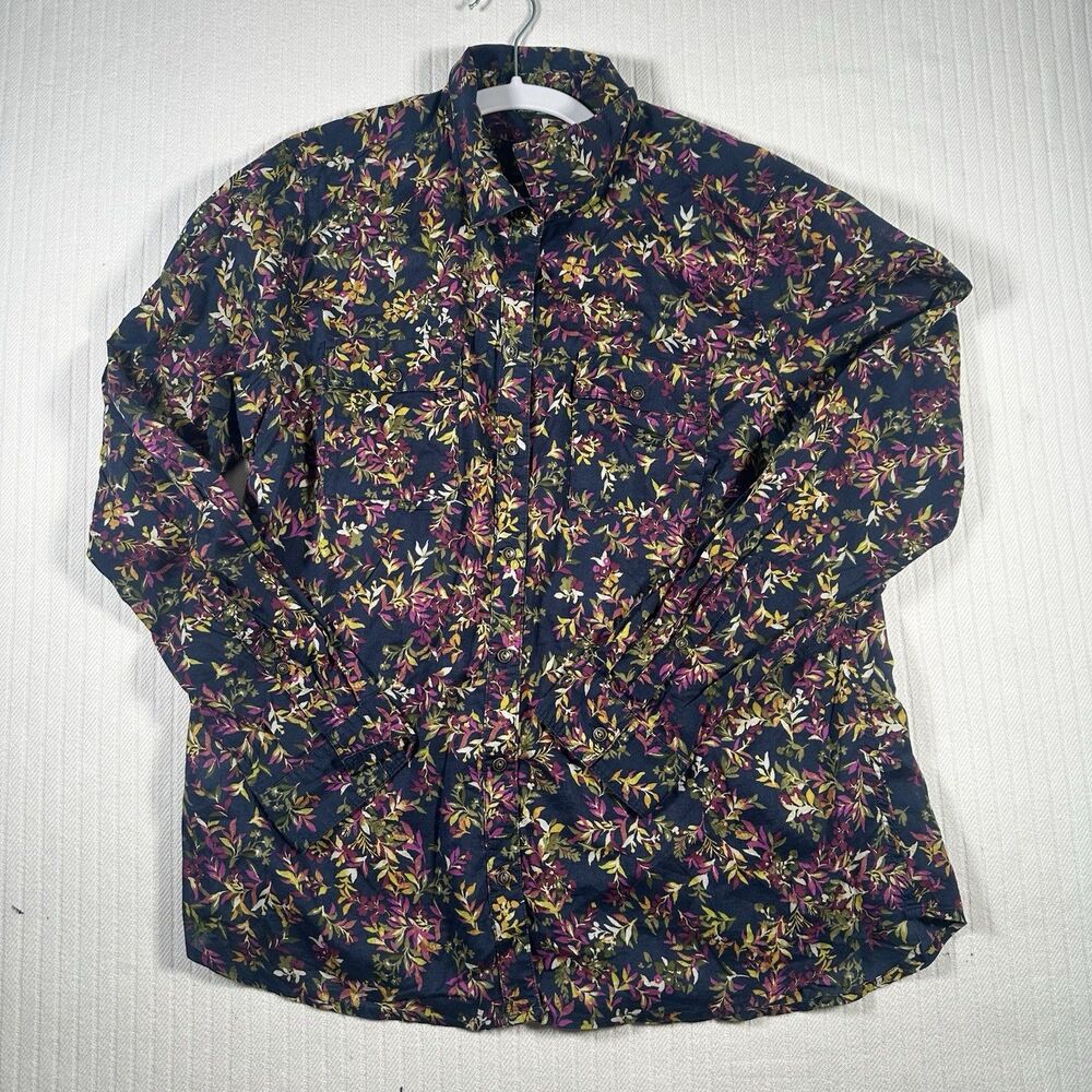 Eddie Bauer Womens Large Floral Button Up Shirt Long Sleeve Outdoor Hiking Top